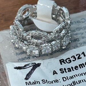 Silver Crystal Stackable Statement Ring Set